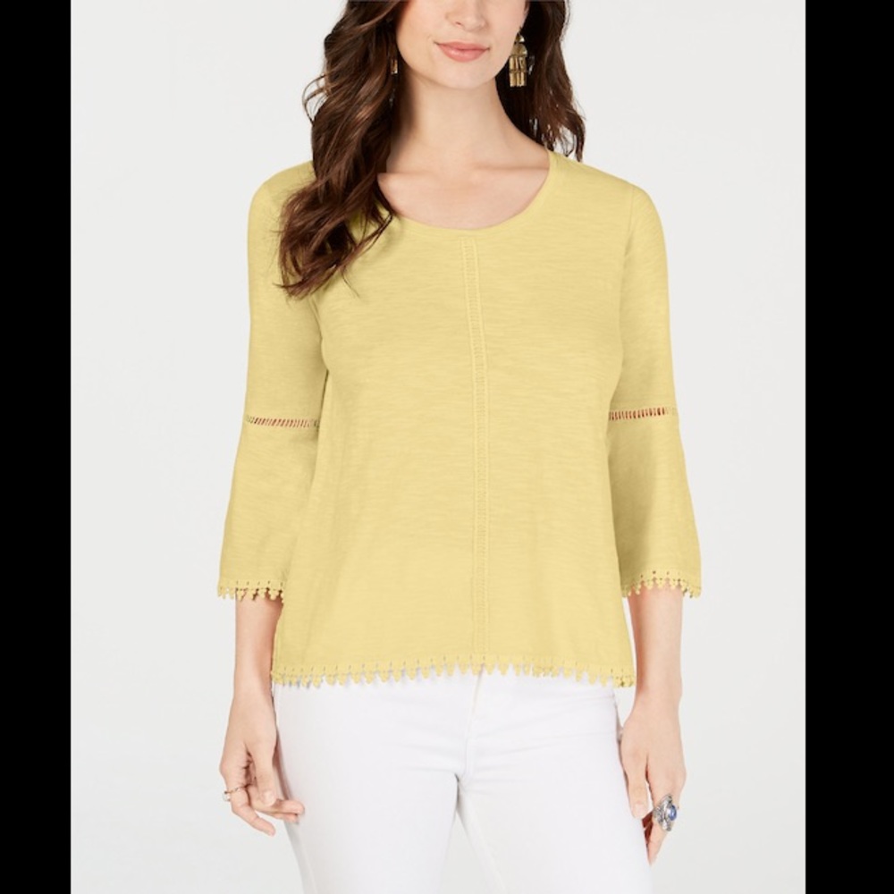 STYLE&CO CROCHET TRIM BELL SLEEVE TOP